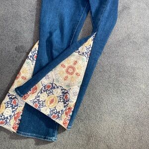 Women's Blue Jeans with Patterned Flare